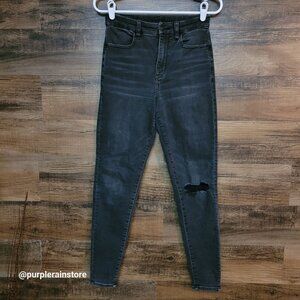 American Eagle Jeans 2 R Curvy Super Hi Rise Jegging Black Wash Denim Ripped